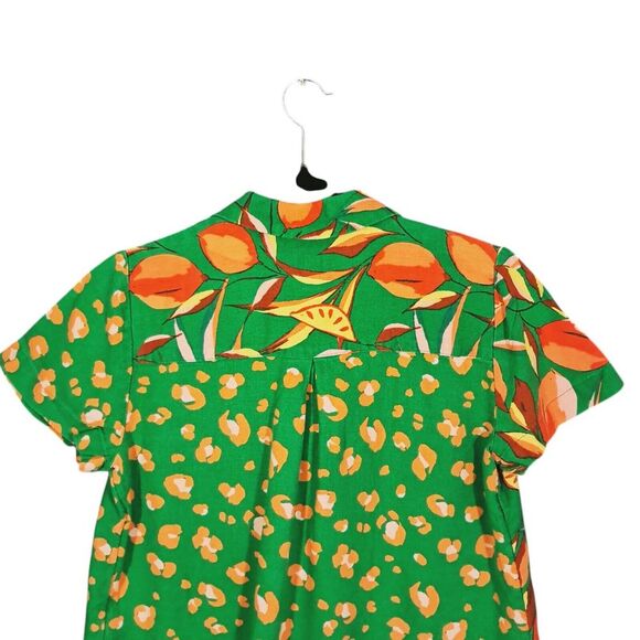 Tabitha Brown Target‎ Linen Blend Button Up Top Small Green Citrus Botanical - Picture 5 of 9